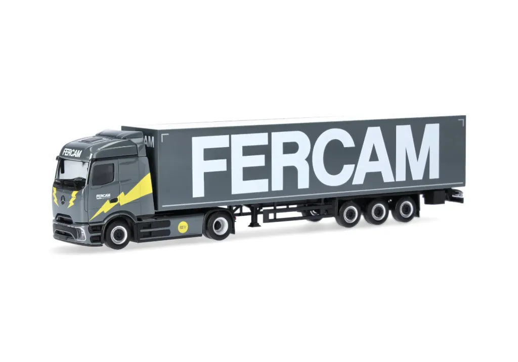 Herpa : Camion semi-remorque Mercedes-Benz eActros 600 ProCabin Streamspace avec bâche à rideaux "Fercam"