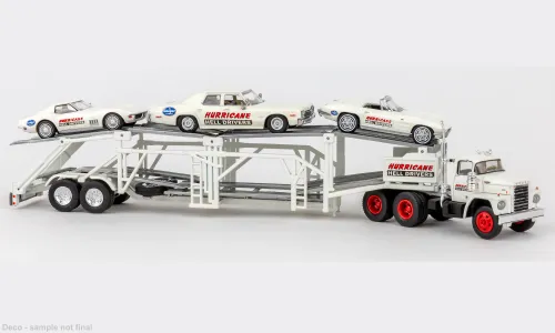 Brekina : Set Dodge Autotransporter mit 3 PKW 1975 │Hurricane Helldrivers