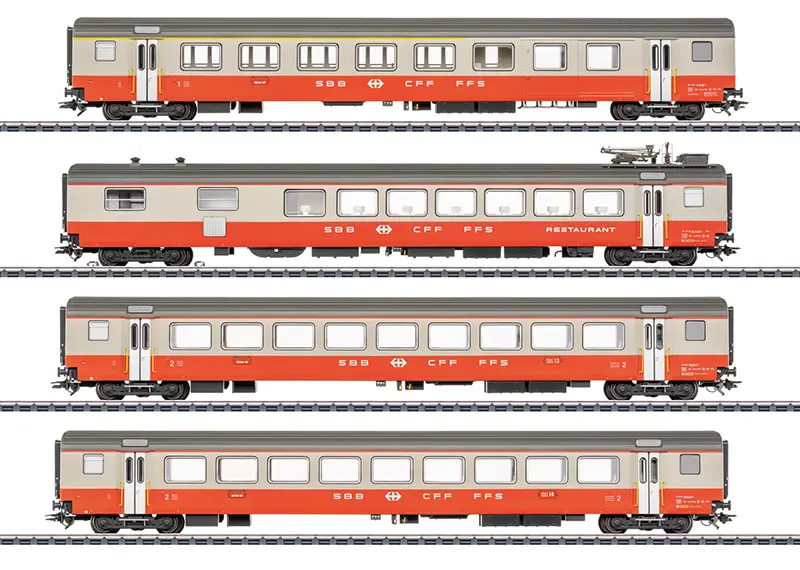 Trix : Coffret de voitures voyageurs Swiss Express - SBB - DC - Epoque IV avec éclairage