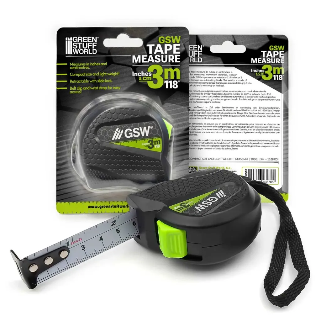[GSW 6518] Green Stuff : Mètre ruban à mesurer 3m/118' (cm & Inches)