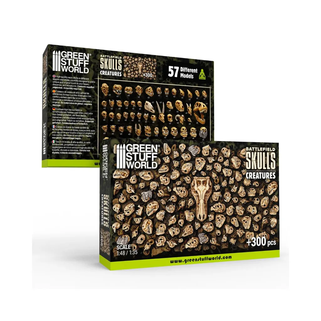 [GSW 12744] Green Stuff : Crâne de créatures (+300pcs) │ Battlefields Skulls • Resin Bits