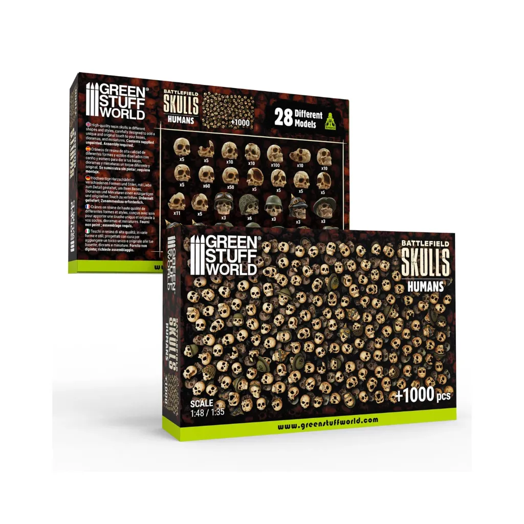 [GSW 12743] Green Stuff : Crâne humains (+300pcs) │ Battlefields Skulls • Resin Bits