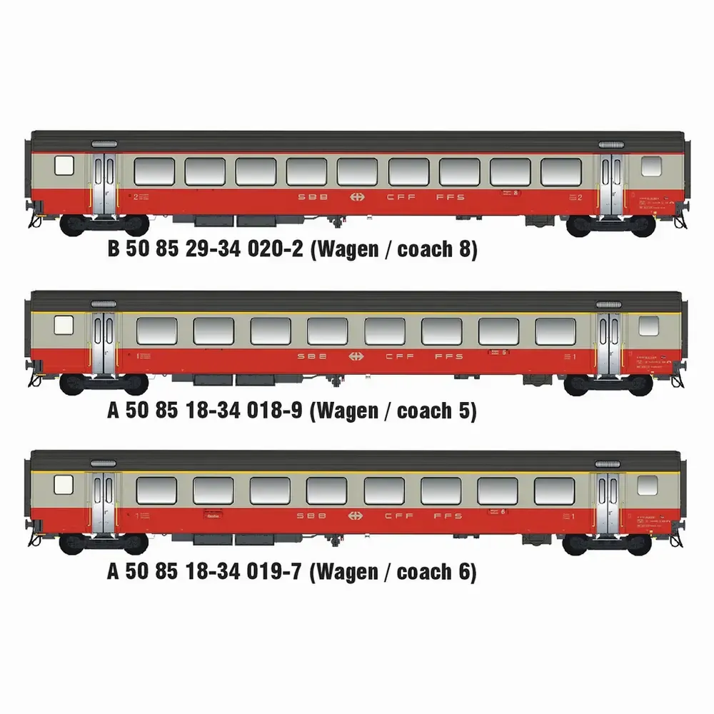 [MDW MW2108-3] Models World : Voitures Swiss Express St.Gallen - Genève . DC SBB Epoque IV avec éclairage  3PCS