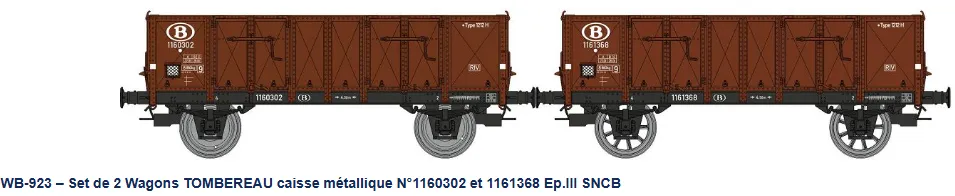 [REE WB-923] REE Modeles :  Set de 2 Wagons TOMBEREAU caisse métallique Ludwighshafen N°1160302 et 1161368 Ep.III SNCB DC Epoque III