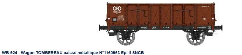 REE Modeles :  Wagon TOMBEREAU Ludwigshafen caisse métallique N°1160963 Epoque III SNCB DC