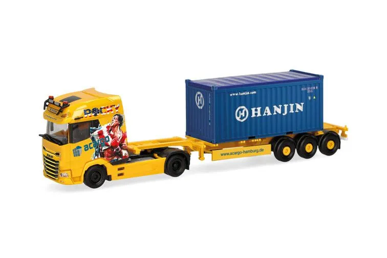 Herpa : Camion DAF XG+ • Remorque porte container "Acargo / 20 ft. - Open Top Hanjin"