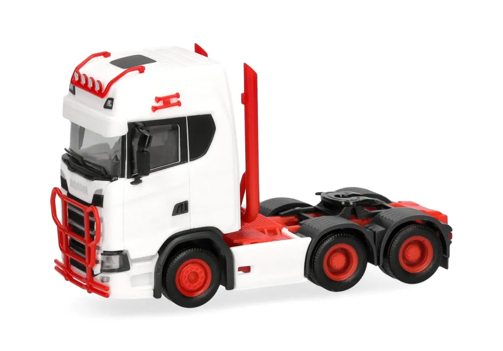 Herpa : Camion Scania CS 20 HD – Porteur 3 Essieux (6x4) – Blanc & Rouge [1/87 - HO]