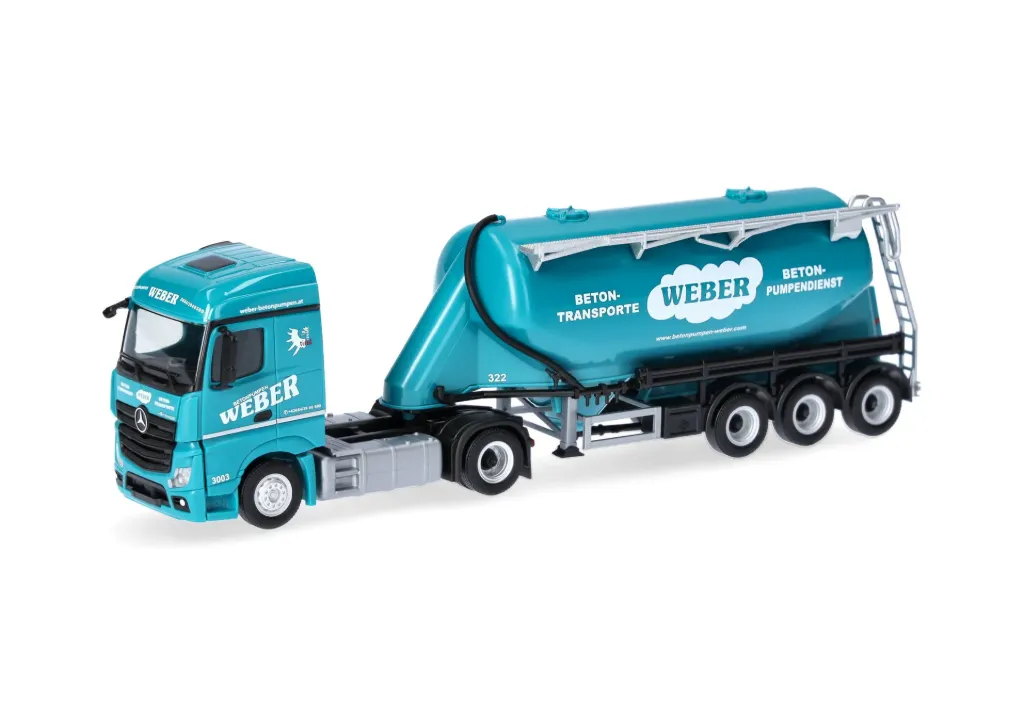 [HER 320351] Herpa : Camion Mercedes-Benz Actros '18 Streamspace semi-remorque benne à vrac "Weber Betonpumpen" (Autriche) [1/87 - HO]