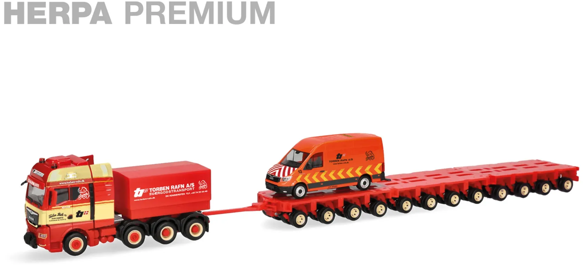 Herpa : Vrachtwagen MAN TGX GX 4a, dieplader 12a & MAN TGE Torben Rafn *Limited Edition* [1/87 - HO]