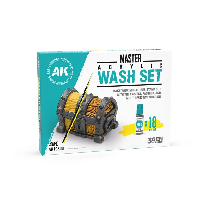 [AK AK19300] AK Interactive: Master Acrylic Washes Set - Complete Range (18 Colors) │ Ref. AK19300