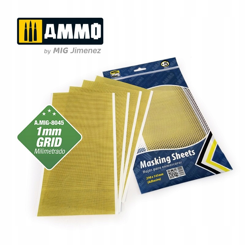 [MIG 8045] Mig Ammo :  Masking Sheets 1mm Grid - 5 X 290mm X 145mm Sheets