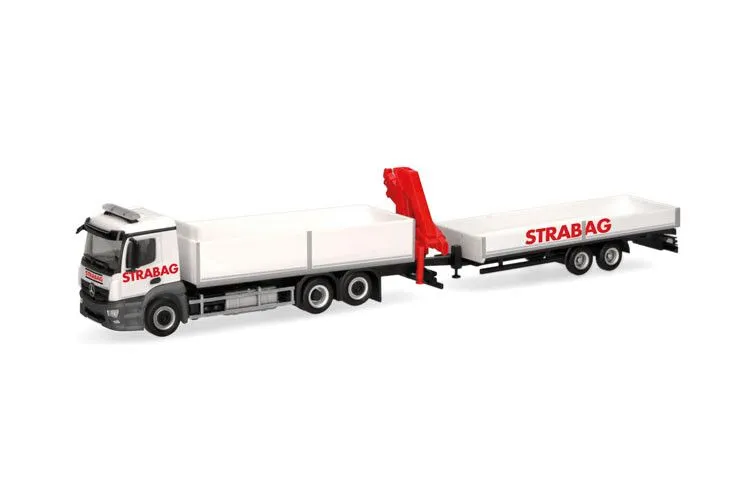 Herpa : Camion de chantier Mercedes Benz Actros M avec grue et remorque STRABAG [1/87 - HO]