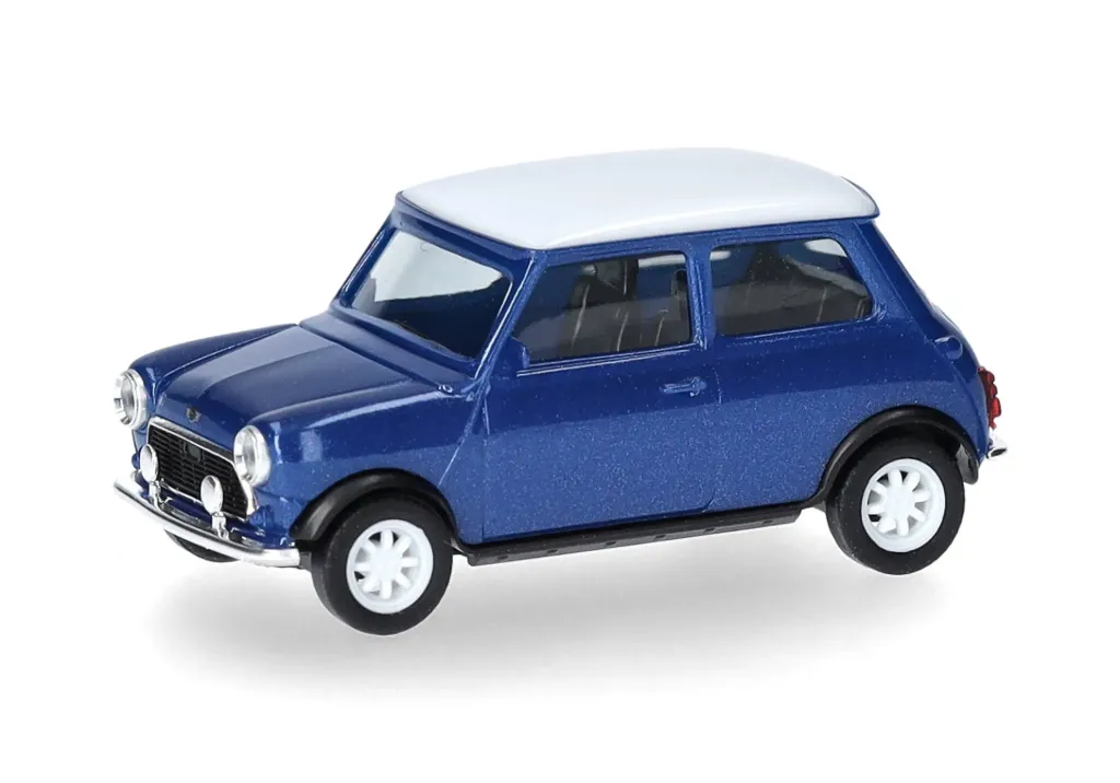 Herpa : Mini Cooper Mayfair + auxiliary headlights, blue metallic (right-hand drive) [1/87 - HO]