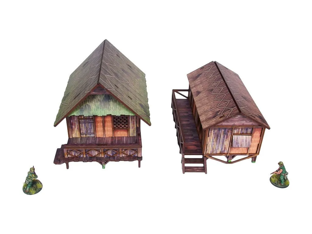 [MAS H00282] MicroArt Studio : Pre-Painted WW2 Pacific Jungle Huts