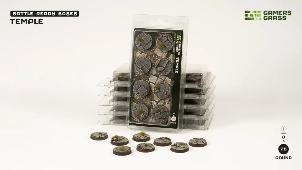 [GAG GGB-TR28] Gamers Grass : Socle Ronds 28mm Battle-Ready "Temple" (8pcs)