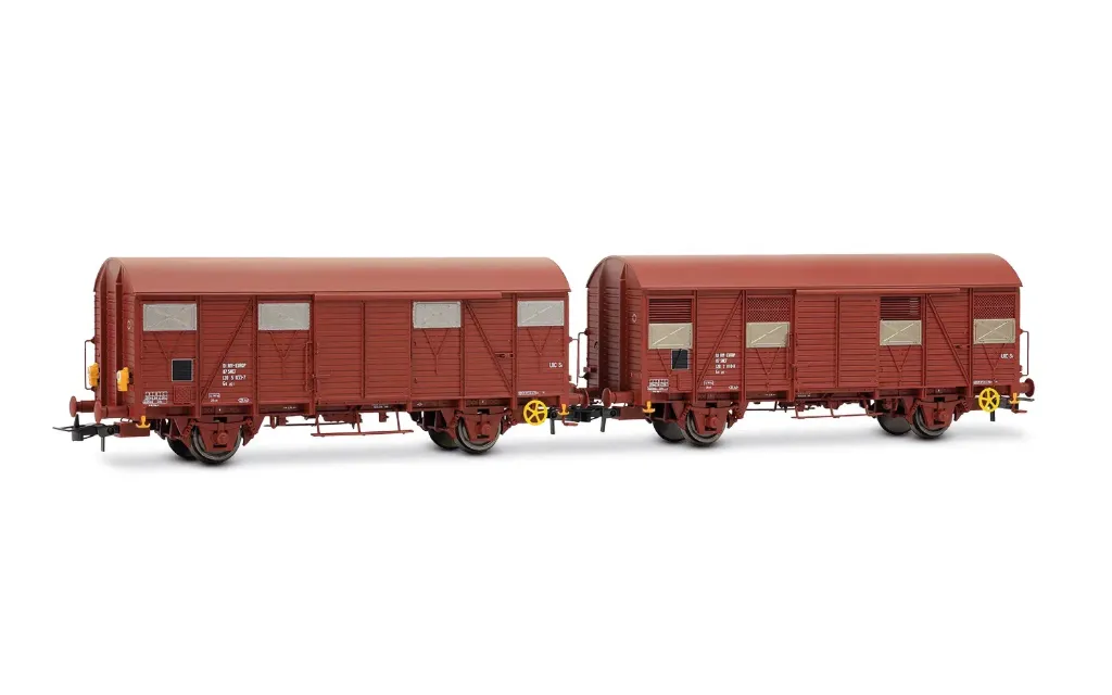 Jouef : Wagons à 2 essieux type Gs, livrée marron, un d'eux avec feux de fin de convoi DC SNCF Epoque IV
