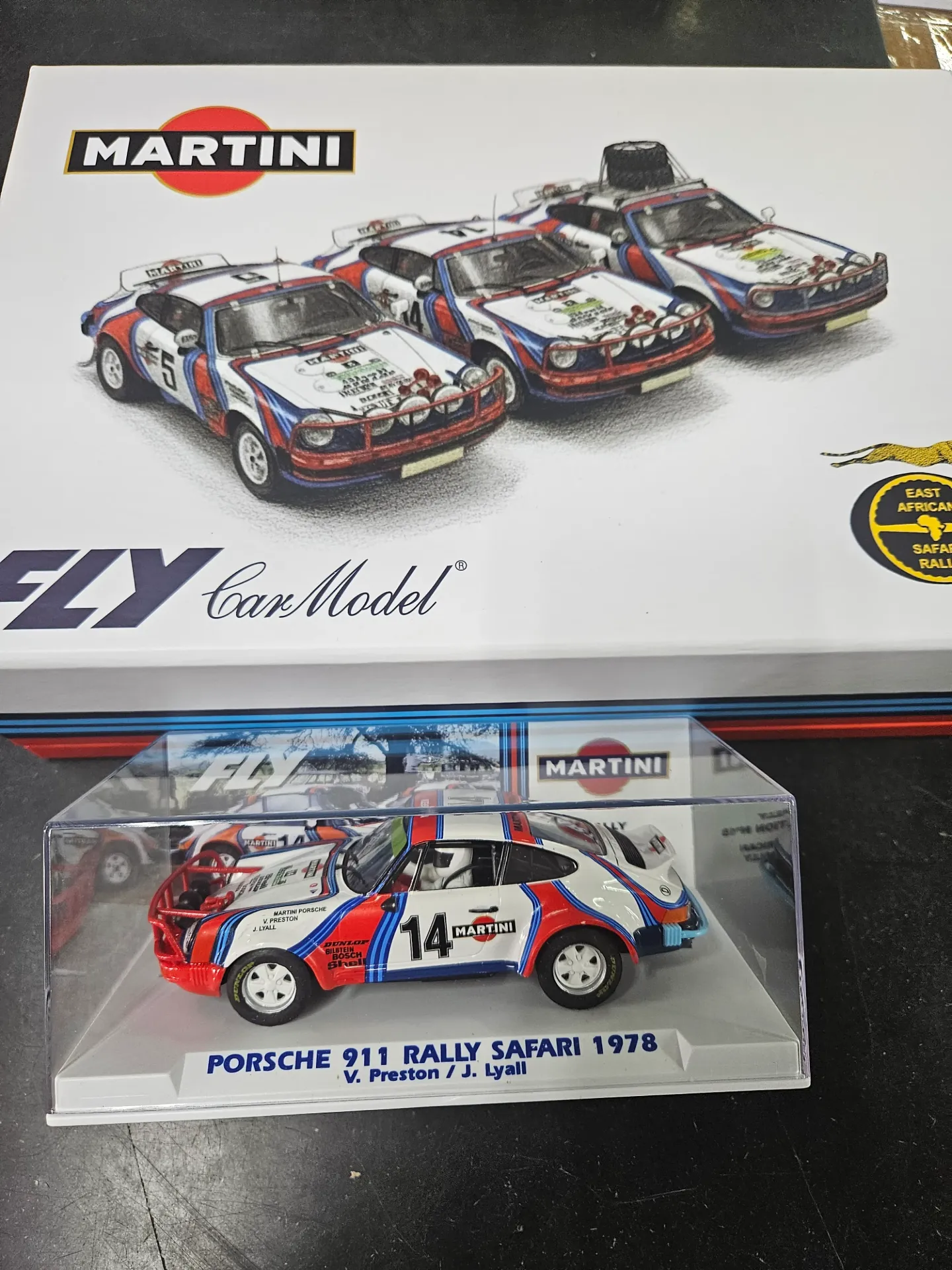 Fly : Porsche 911 Martini n°14 Safari Rallye Preston-Lyall + Boite 3 voitures