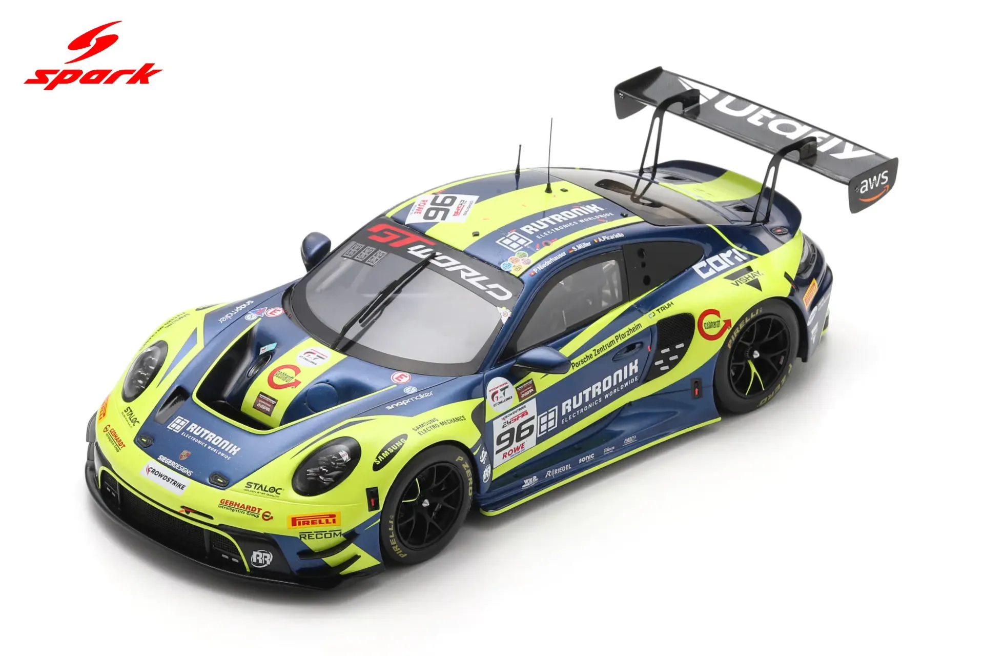 [SPK 18SB081] Spark : Porsche 911 GT3 R (992) No.96 Rutronik Racing 2nd 24H Spa 2025 S. Müller - P. Niederhauser - A. Picariello (1/18)