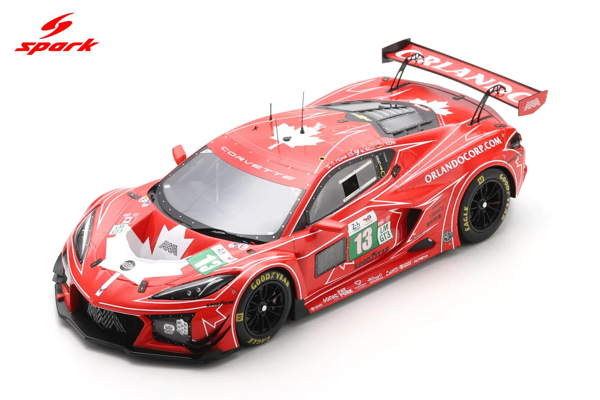 [SPK 18S1071] Spark : Corvette Z06 LMGT3.R No.13 AWA RACING Le Mans 24H 2025 O. Fidani - L. Kern - M. Bell (1/18)