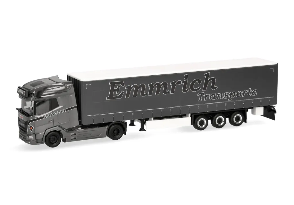 Herpa: DAF XG+ Gardinenplanen-Sattelzug "Emmrich Transporte" (1/87)