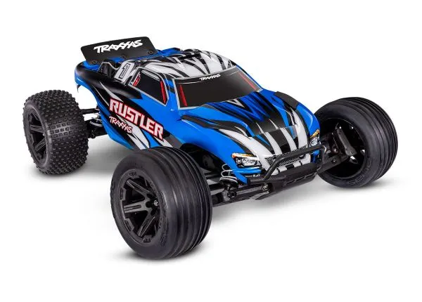 [TAX 37254-8-BLUEX] Traxxas : Rustler 2WD XL-5 Brushed (Prêt à rouler) - Avec Batterie et Chargeur (Bleu) [TRX37254-8-BLUEX]
