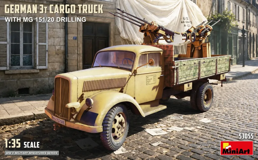 MiniArt : Maquette Camion Militaire German 3t Cargo Truck with MG 151/20 Drilling 1/35 │ Ref. 53055