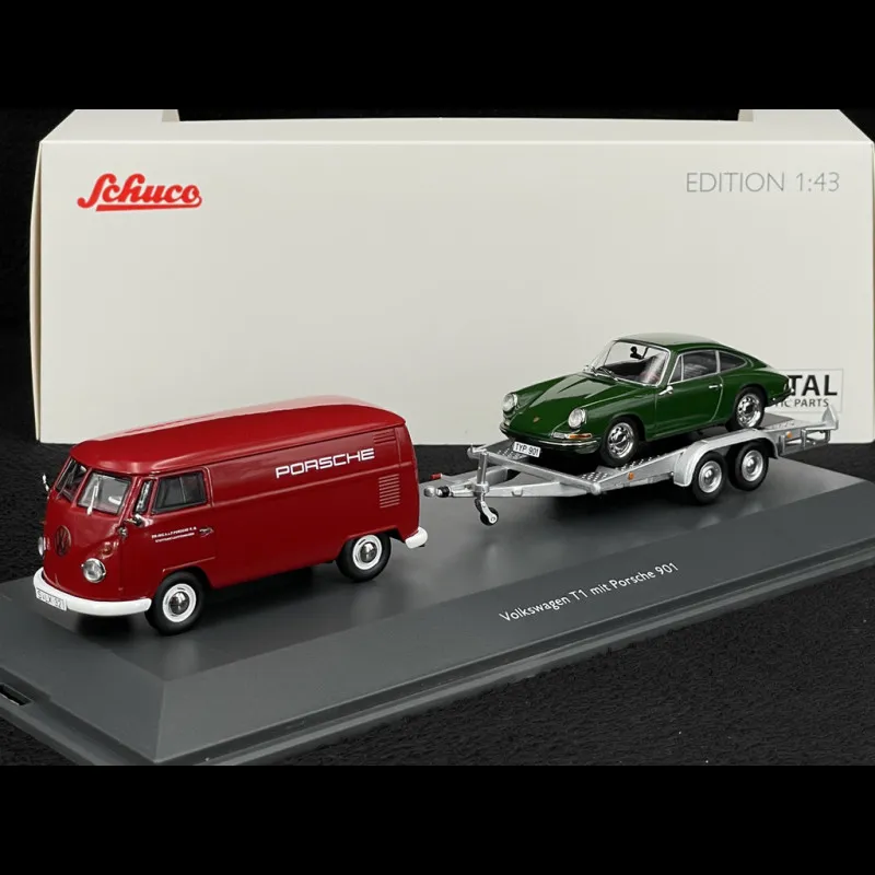 Schuco : Volkswagen T1 avec plateau et Porsche 901 Verte (1/43)