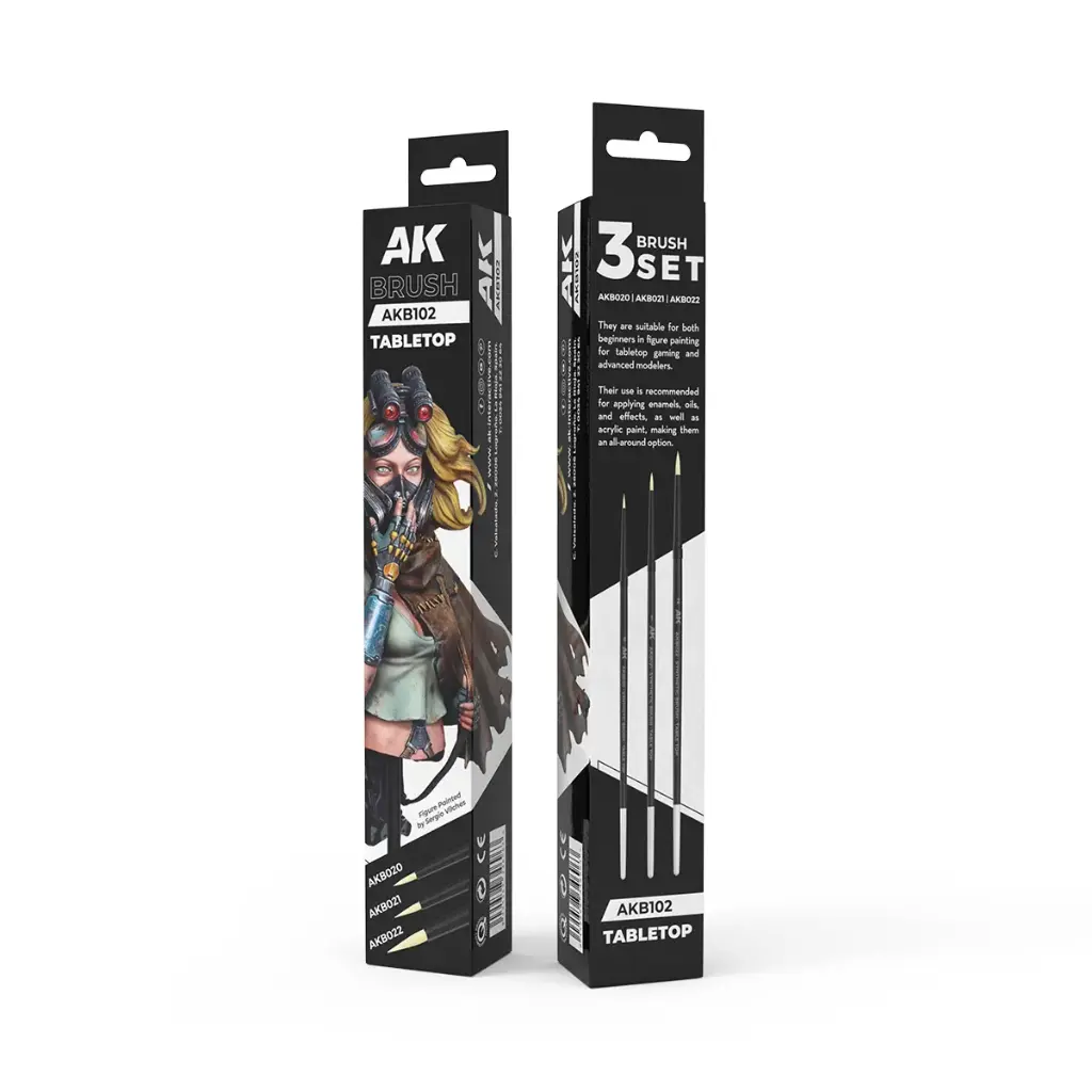 [AK AKB102] AK Interactive : Set de 3 Pinceaux Synthétiques Tabletop │ Ref. AKB102