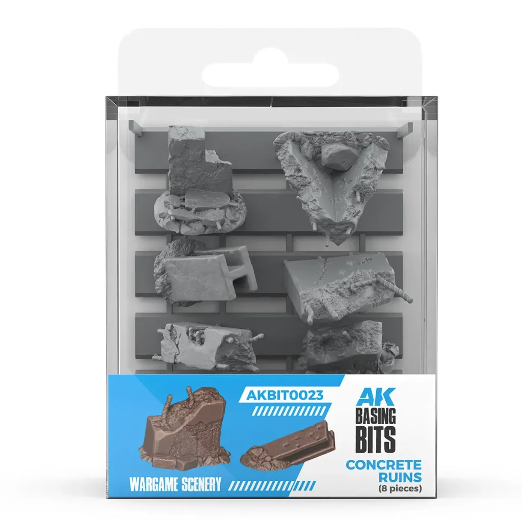 [AK AKBIT0023] AK Interactive: Concrete Ruins - AK Basing Bits Resin Accessories (8 pcs) │ Ref. AKBIT0023