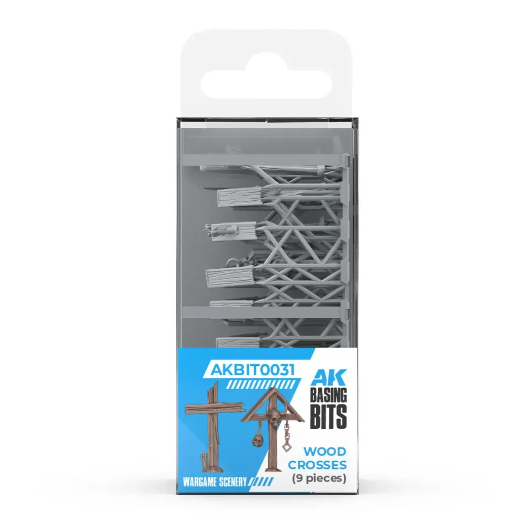 [AK AKBIT0031] AK Interactive: Wood Crosses - AK Basing Bits Resin Accessoires (9 st.) │ Ref. AKBIT0031