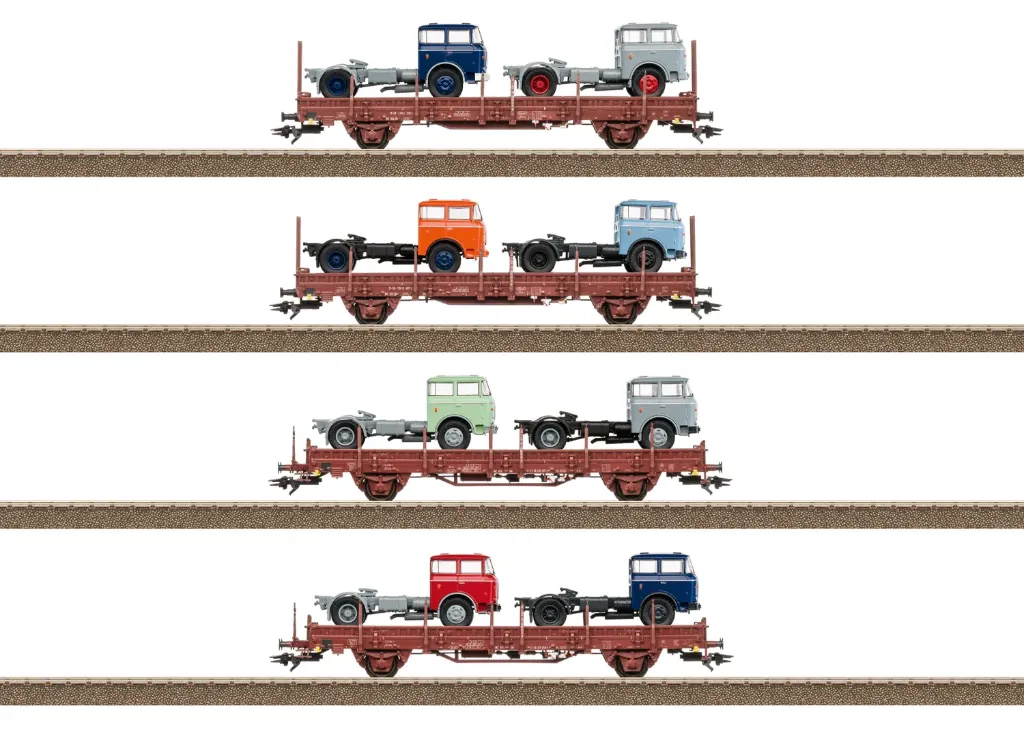 [TRX 24190] Trix : Wagon Plat avec Camions 4 pcs - DB DC Epoque IV (1/87)