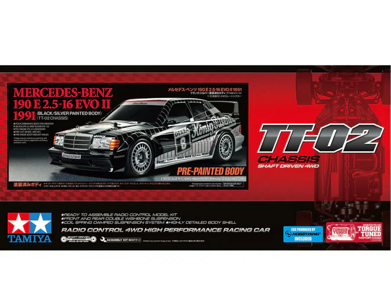 [TRC 47525] Tamiya : Mercedes-Benz 190 E 2.5-16 EVO II 1991 (TT-02) - Voiture R/C 1/10 (Carrosserie Peinte / Série Limitée) │ Ref. 47525