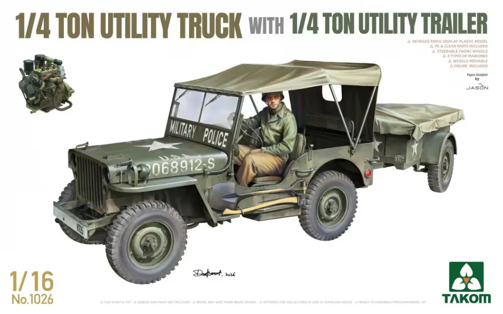 [TAK 1026] Takom: US WWII Willys 1/4-Ton Utility Truck with 1/4-Ton Utility Trailer (1:16) │ Ref. 1026
