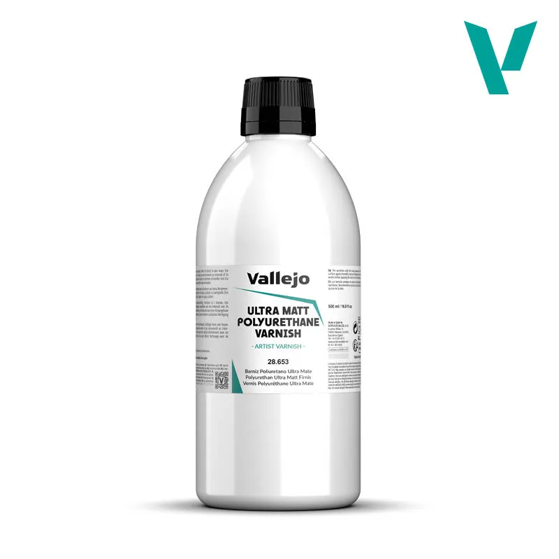 [VAL 28.653] Vallejo: Ultra Matt Polyurethane Varnish High Resistance (500ml Bottle) │ Ref. 28.653