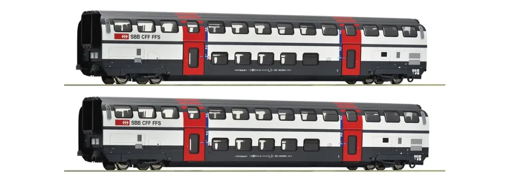 [ROC 6200216] Roco : 2 Voiture IC2000 Double étage SBB DC Epoque V