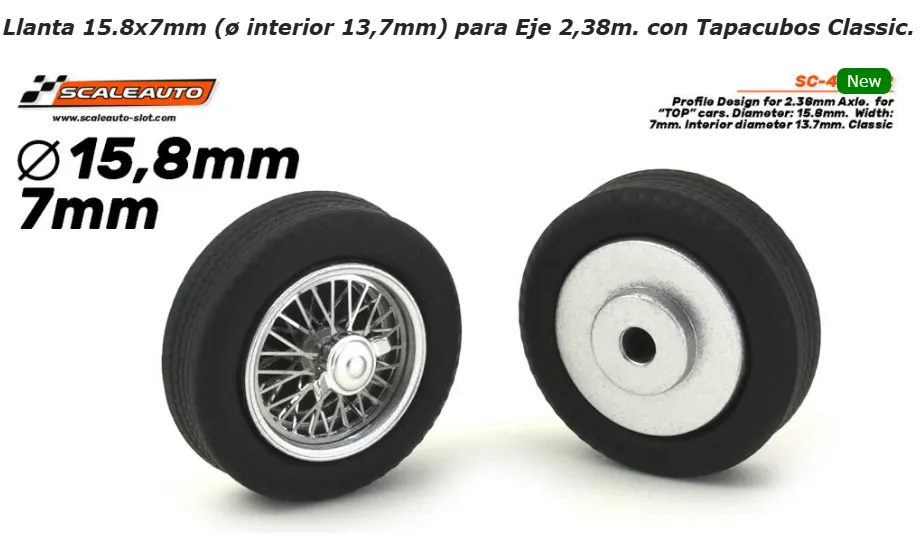 Scaleauto : Jantes à Rayons 15.8x7mm (Dia Int 13.7mm) Axe 2.38mm (1/32)