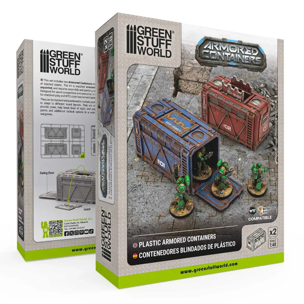 [GAW 13585] Green Stuff World : Pack de 2 Conteneurs Blindés Sci-Fi en Plastique (64x64x128mm / Compatible WTC)