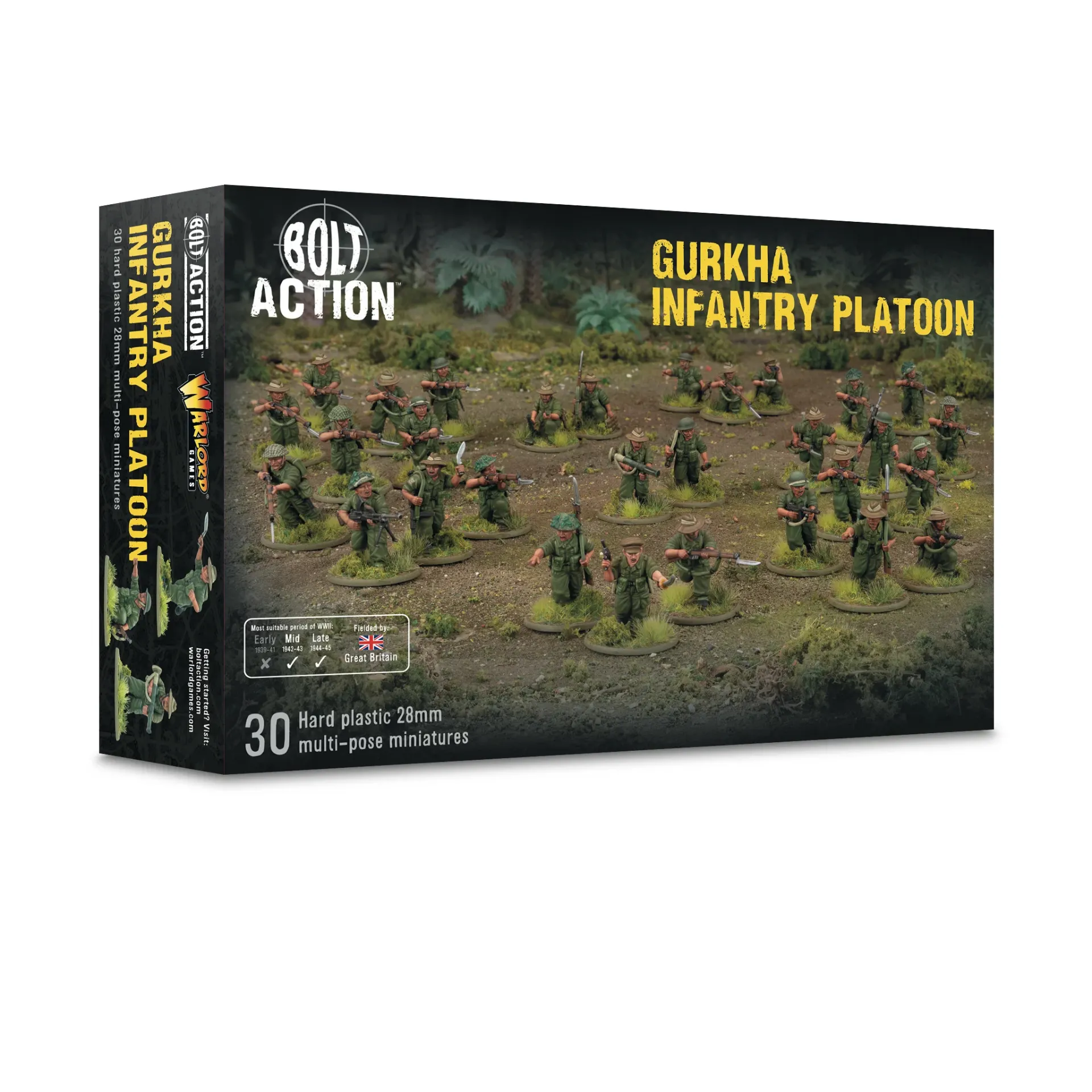 Bolt Action : Gurkha Infantry Platoon (Peloton d'Infanterie Gurkha du Commonwealth en Plastique - 30 Figurines)