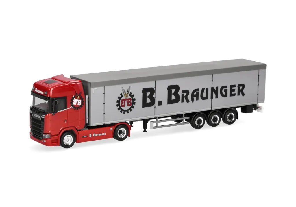 Herpa : Scania CS 20 Hochdach Schubboden-Sattelzug "Braunger" (1/87)