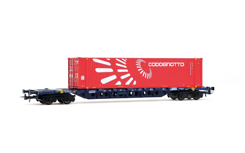 Rivarossi : Wagon Porte containeur Hupac 45' FS Codognotto DC  Epoque VI (1/87)