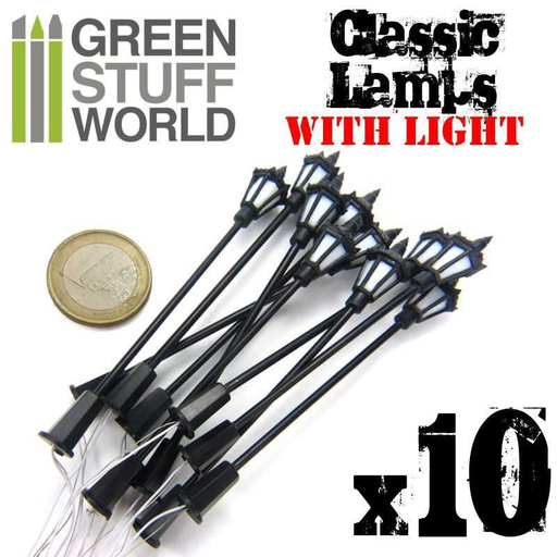 [GSW 9269] Green Stuff : Lampadaires classiques avec LED (10pcs)