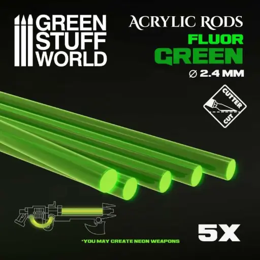 [GSW 9252] Green Stuff : Tige acrylique ROND 2,4mm "Fluor Vert" (5pcs)