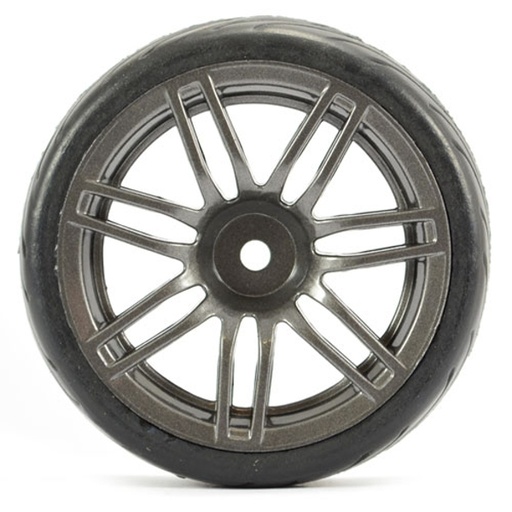 [FST FAST0078GM] Fastrax : Pneu Street/Tread collé sur jante 14SP Gun Metal (4pcs)