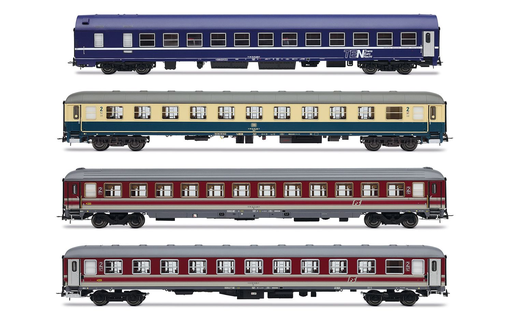 [RIA HR4374] Rivarossi : Coffret "Italien-Holland-Express", NS WLABm MU TEN, DB Bcm 243 blue-beige, FS UIC-X 2nd cl. red-grey + FS UIC-X '68 couchette red-grey