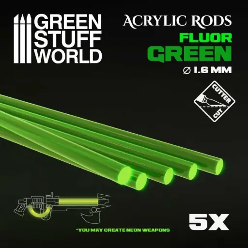 [GSW 9248] Green Stuff : Tige acrylique ROND 1,6mm "Fluor GREEN" (5pcs)
