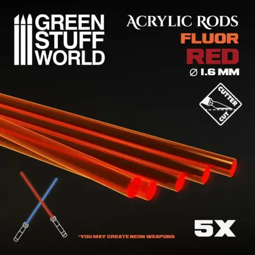 [GSW 9250] Green Stuff : Tige acrylique ROND 1,6mm "Fluor RED-ORANGE" (5pcs)