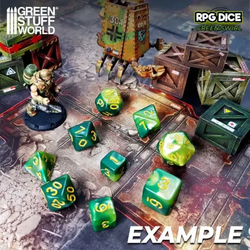 [GSW 2663] 36x D6 12mm Dice - Green Swirl