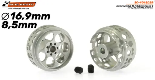 [SCT SC-4048D25] Scaleauto : Jantes Aluminium Hub 16,9x8,5mm Monza-2 for 3/32 Axle M2,5 Screw