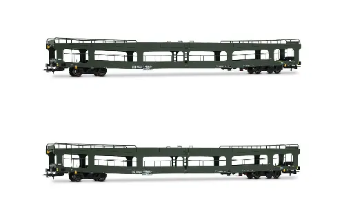 [RIA HR4380] Rivarossi : Set de 2 transporteurs de voitures DDm 916 livrée verte │ Époque IV - DB 