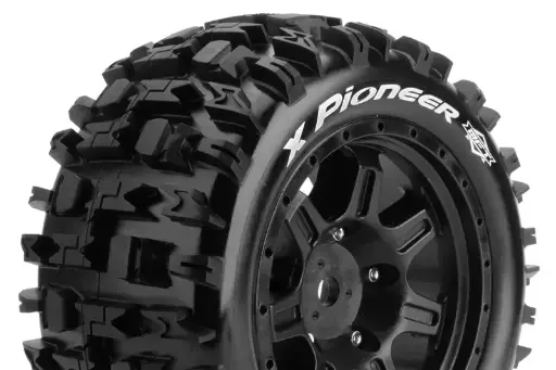 [LRC L-T3296B] Louise RC : Roues MFT - X-PIONEER - Tire Set for X-Maxx - Mounted - Sport - Black Wheels - Hex 24mm